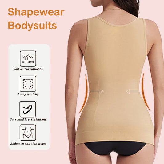 1pc Women Tummy Control Shapewear Classic 2-IN-1 With Padded Bra High Elastic Vest Body Shaper Up Lift Corset Cami Tank Tops