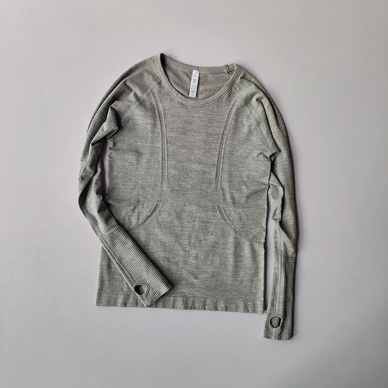 Yoga Clothes Sports Tops, Round Neck,, Seamless, Slim, Fitness Workout Long Sleeves Gym T shirt,