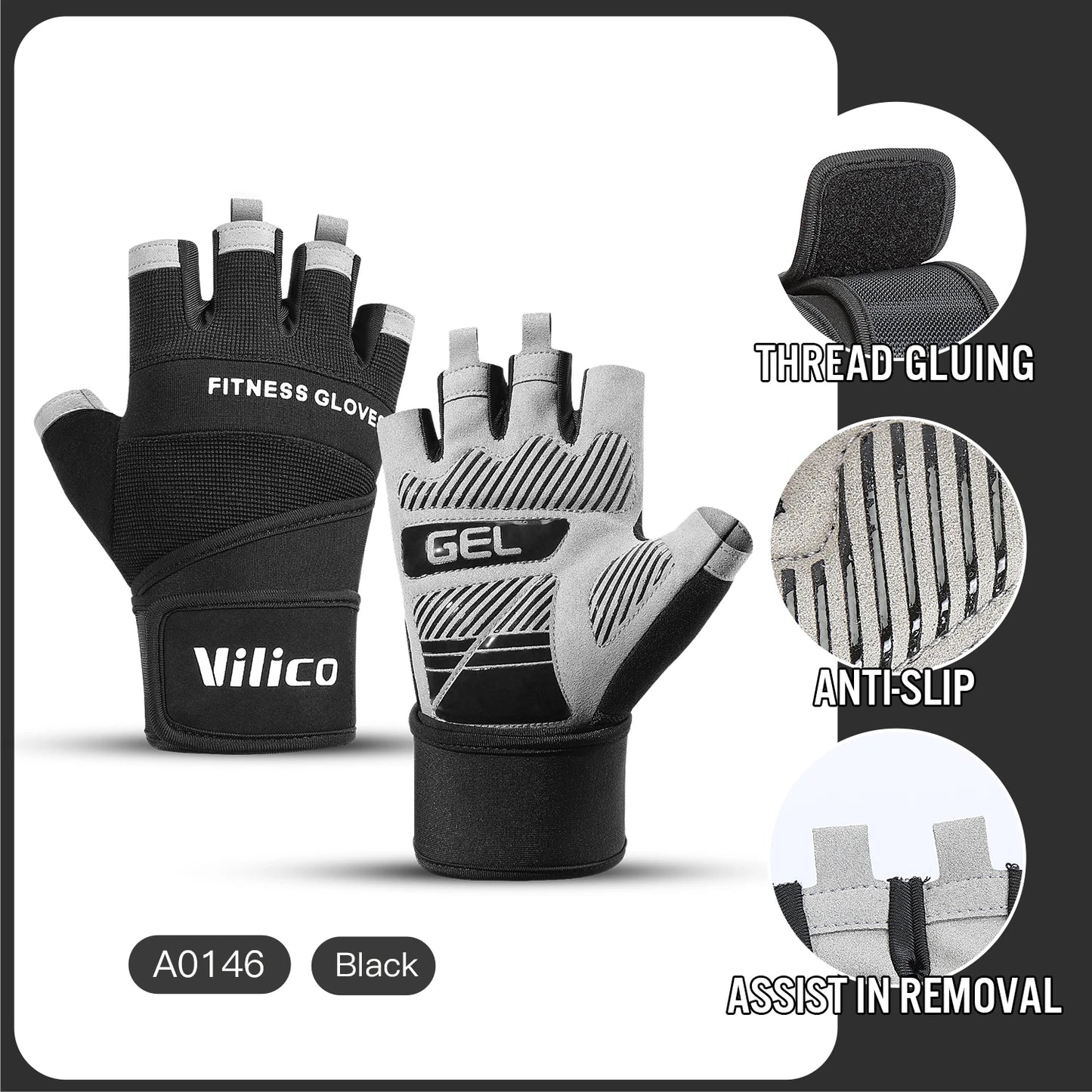 Half Finger Gym Gloves Weightlifting Anti-Slip Fitness Gloves with Wrist Support