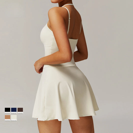 Tennis Dress with Shorts Underneath Pockets Strap Dress Sporting Tennis Outfit Sport Dresses