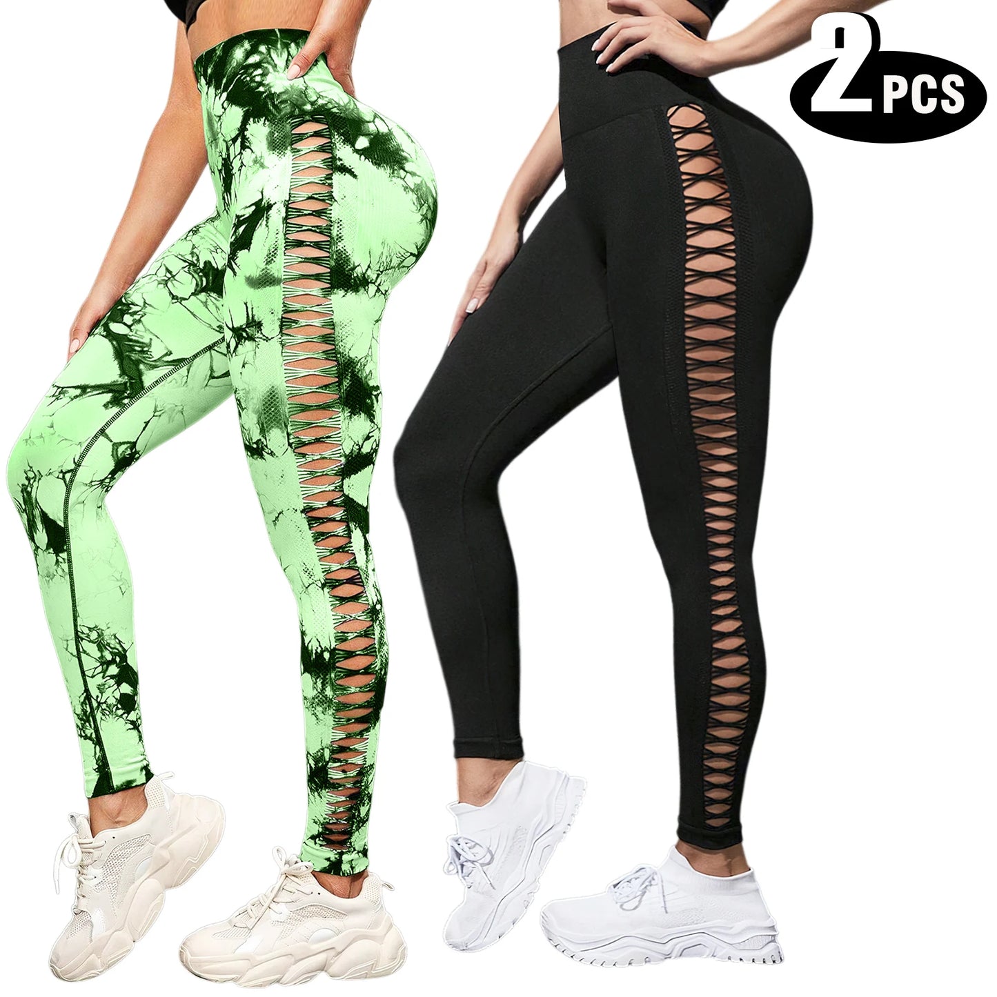 2 Pack High Waisted Sexy Butt Lifting Seamless Solid Color Yoga Leggings Elastic And Breathable Fitness Sports Pants