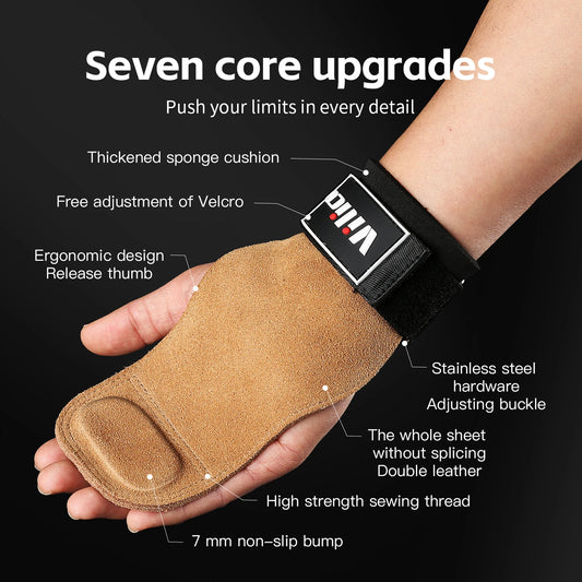 2 Piece Leather Weight Lifting Training Gloves Palm Protection Fitness Grips