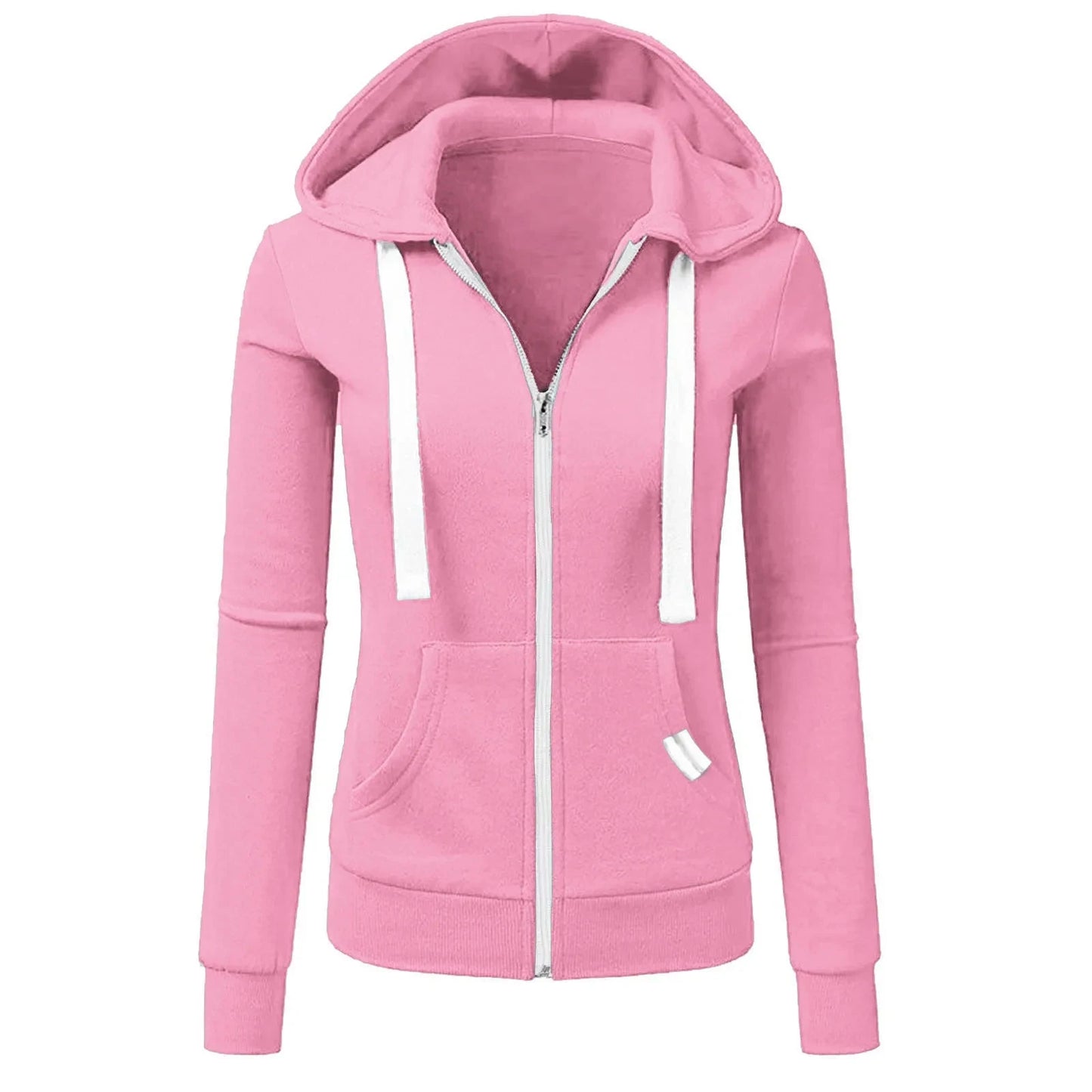 Autumn/Winter New Comfortable Women's Personalized Fashion Sports Hoodie Long Sleeve Drawstring Pocket Zipper Coat