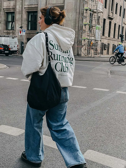 Sunday Running Club Oversized Hoodie Warm in Autumn Winter Thick Fleece Warmth Pullover