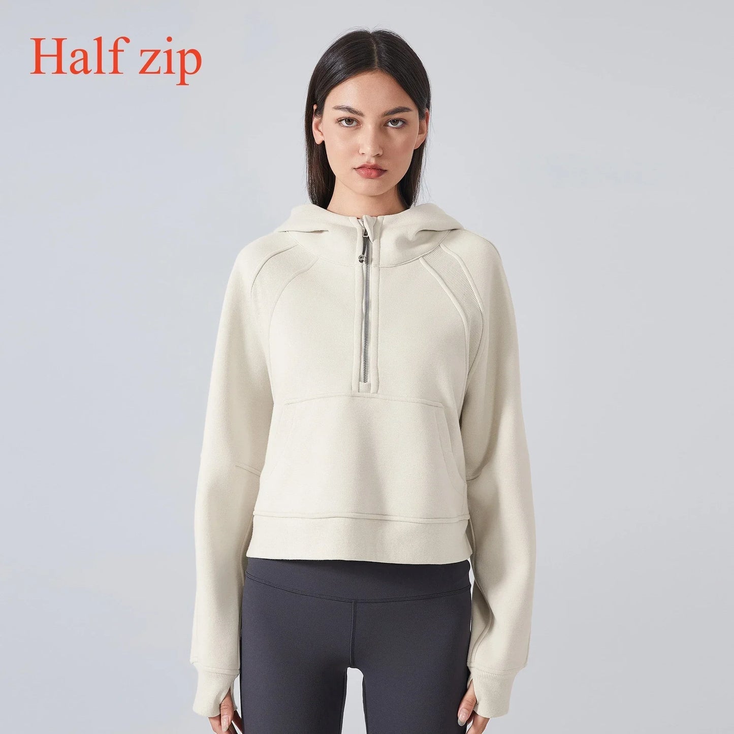 Women's Half-Zip Hoodies Fleece Sweatshirt Sports Jacket with Thumbhole