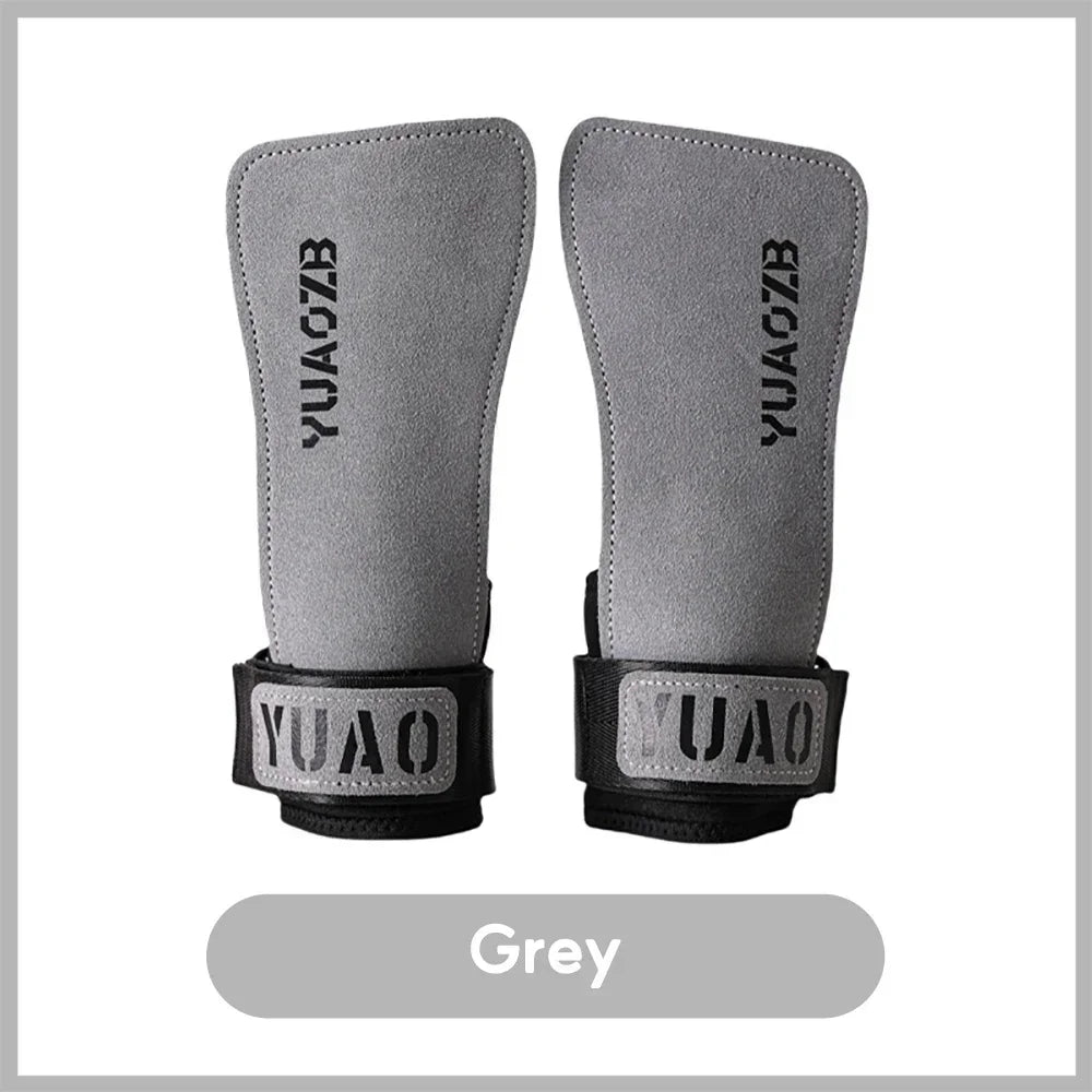 1Pair Cowhide Fitness Gloves Straps Grips Anti-Skid Weightlifting Gloves