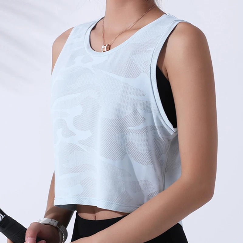 Fitness Crop Top Sleeveless Mesh Yoga Shirts Breathable Workout Gym Tank Tops Female Sportswear