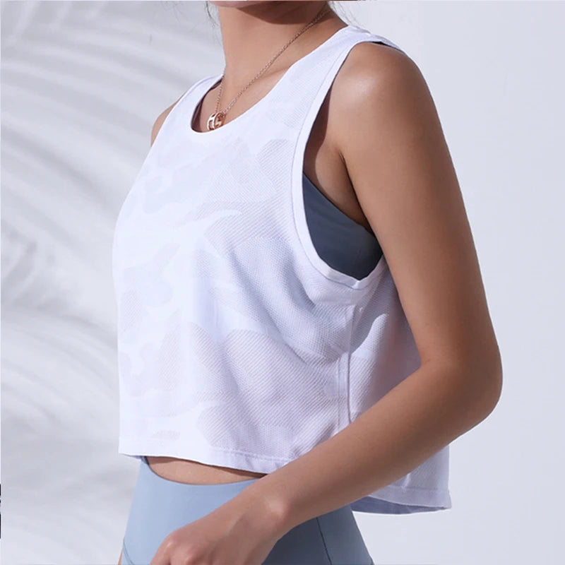 Fitness Crop Top Sleeveless Mesh Yoga Shirts Breathable Workout Gym Tank Tops Female Sportswear