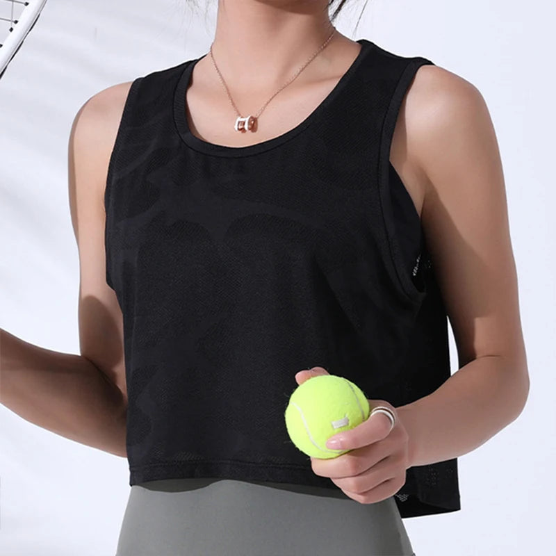 Fitness Crop Top Sleeveless Mesh Yoga Shirts Breathable Workout Gym Tank Tops Female Sportswear