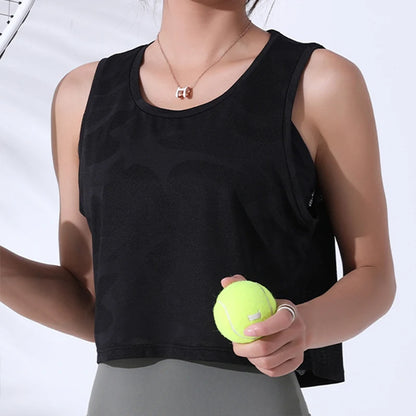 Fitness Crop Top Sleeveless Mesh Yoga Shirts Breathable Workout Gym Tank Tops Female Sportswear