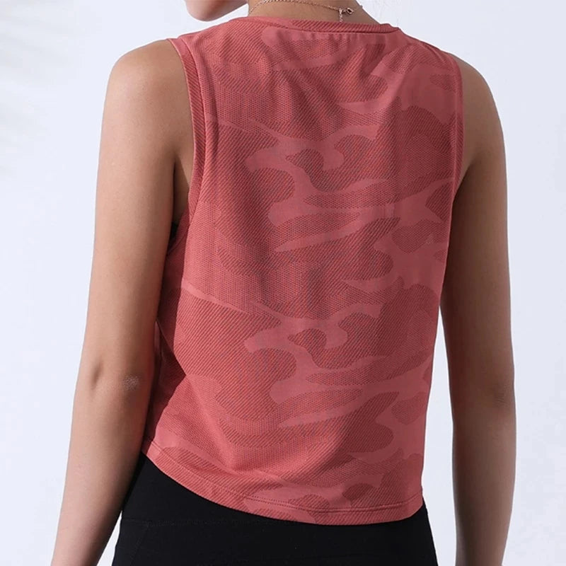 Fitness Crop Top Sleeveless Mesh Yoga Shirts Breathable Workout Gym Tank Tops Female Sportswear
