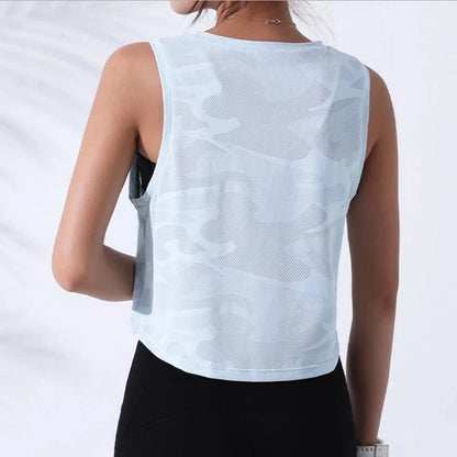 Fitness Crop Top Sleeveless Mesh Yoga Shirts Breathable Workout Gym Tank Tops Female Sportswear