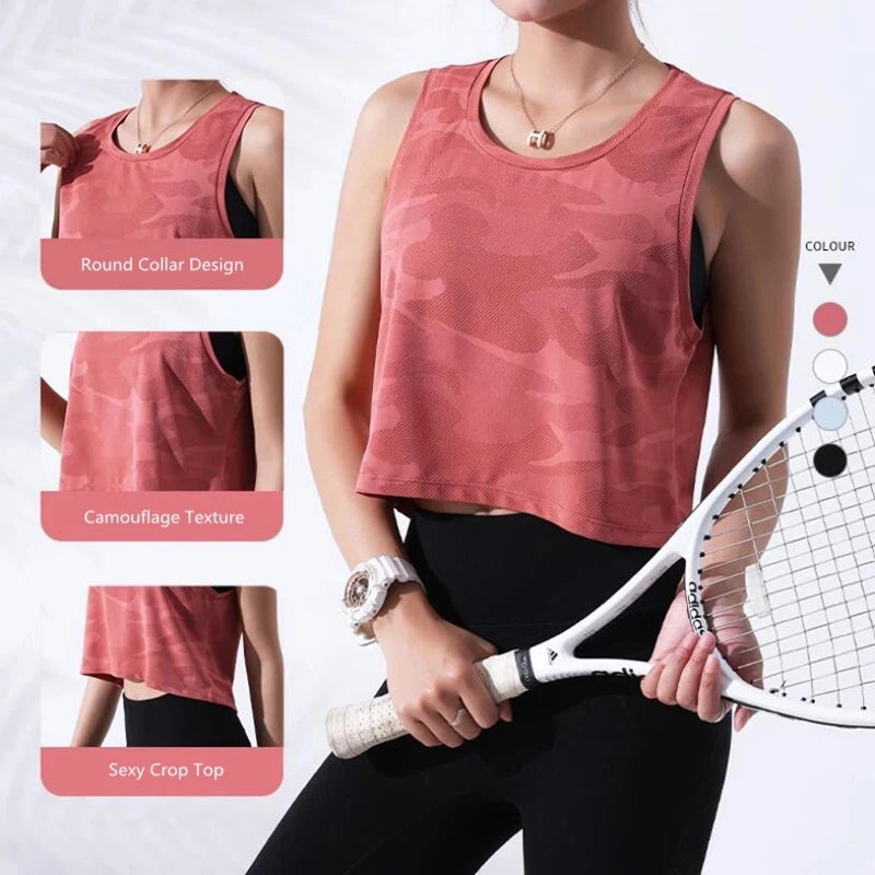 Fitness Crop Top Sleeveless Mesh Yoga Shirts Breathable Workout Gym Tank Tops Female Sportswear