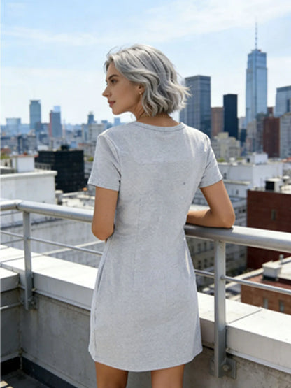 Women Casual T-Shirt Dress  Print Short Sleeve O-Neck Mini Dresses Streetwear