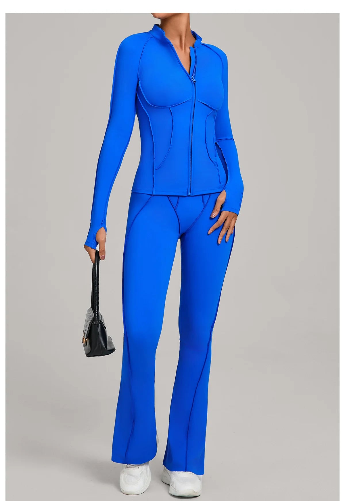 Gym Yoga Outfit Zipper Long Sleeve Fitness Suit Daily Casual Fitness Sportswear Two-Piece Sets