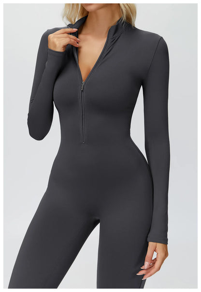 Yoga Suit Gym Set Tracksuit Zipper Long Sleeved Sports Jumpsuit Push Up Workout Clothes