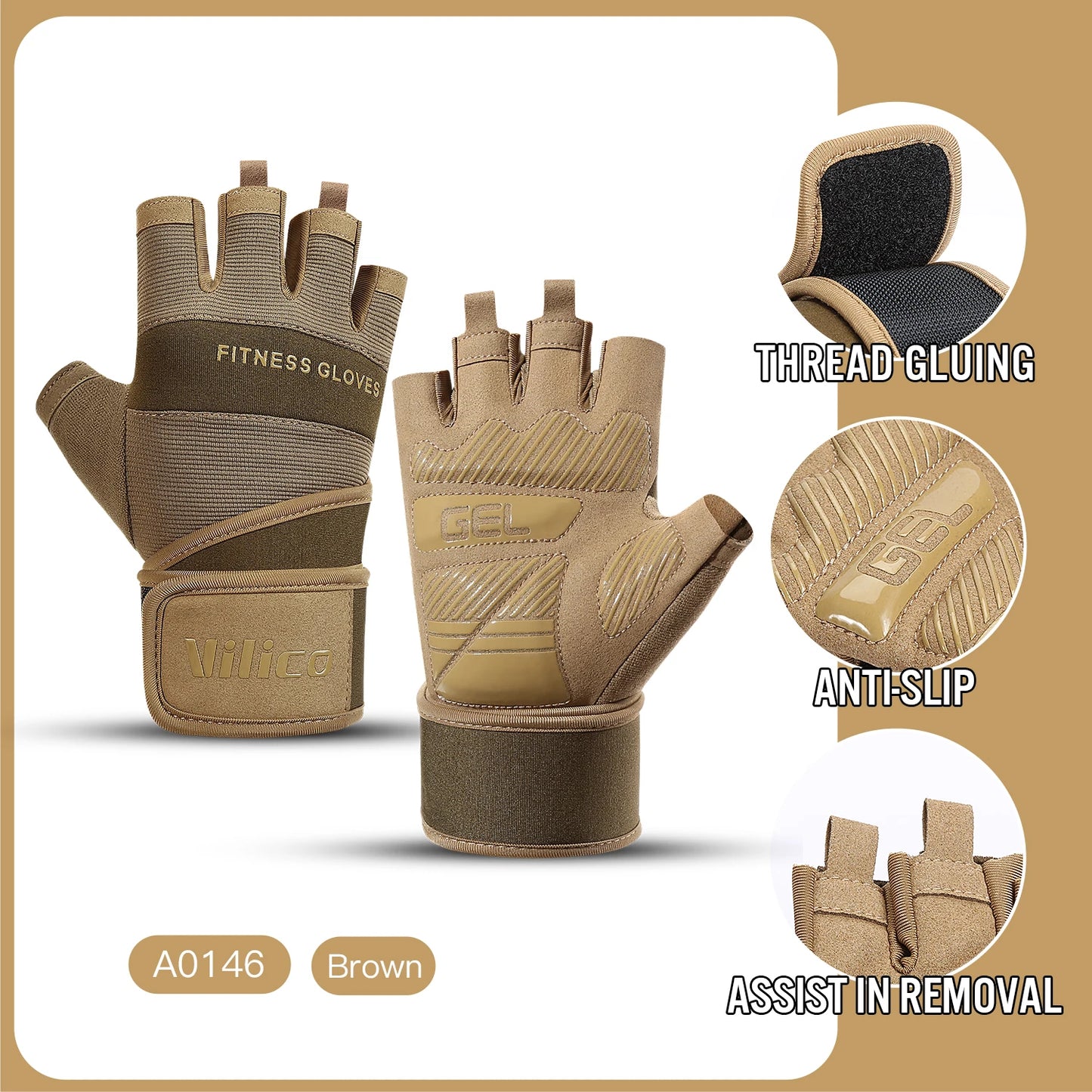 Half Finger Gym Gloves Weightlifting  Anti-Slip Fitness Gloves with Wrist Support
