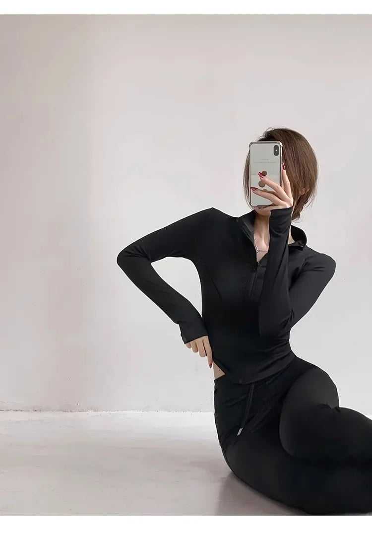 Quick Drying Sports Tight Top Yoga Jacket Long Sleeve S-3XL