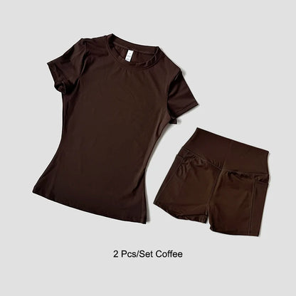 Sports Sets Fitness Hip-lifting Tight Top Short Sleeve