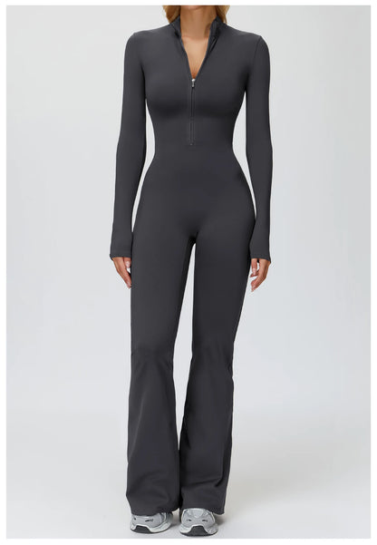 Yoga Suit Gym Set Tracksuit Zipper Long Sleeved Sports Jumpsuit Push Up Workout Clothes