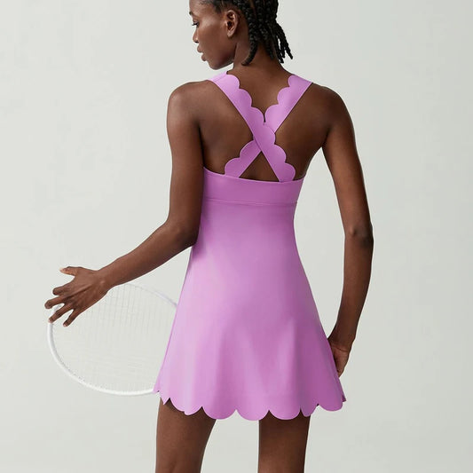 Women Tennis Yoga Dress Solid Color Stretchy Soft  Breathable Golf Short Sportswear