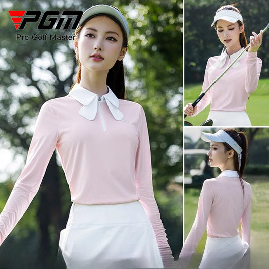 PGM Golf Women Long Sleeve T-shirt Breathable POLO Shirts Top Sportswear