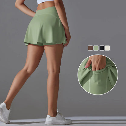 Women Tennis Skirt Ruffled Skirt With Shorts Golf Wear High Waist Breathable Yoga Skort