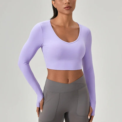Yoga Wear Tight Long-sleeved Shirt with Chest Pads Crossed Beautiful Back Sports Top Quick-drying  Fitness Wear