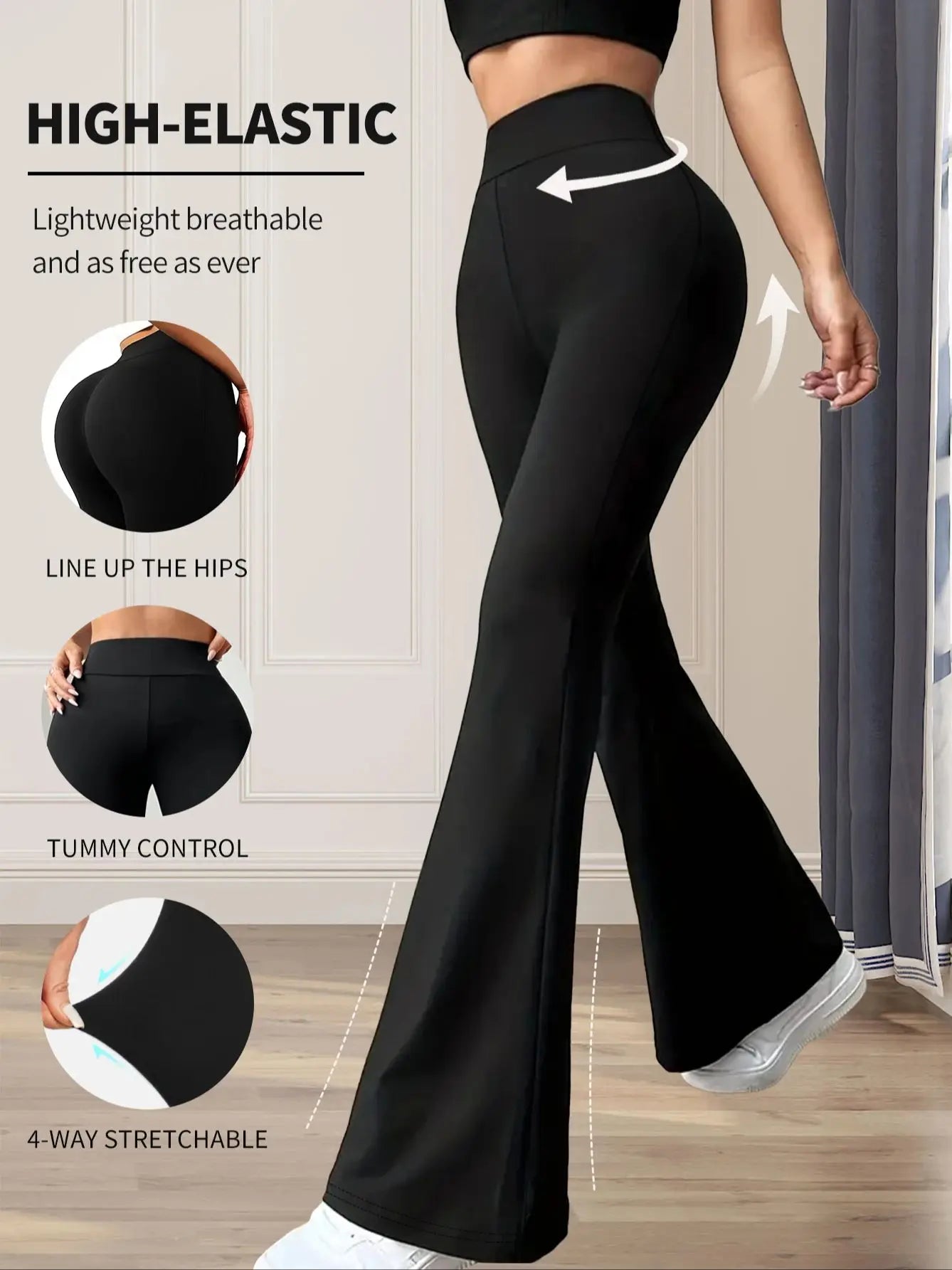 high waisted tight fitting flared pants, slim leg, thin wide leg pants for slim women