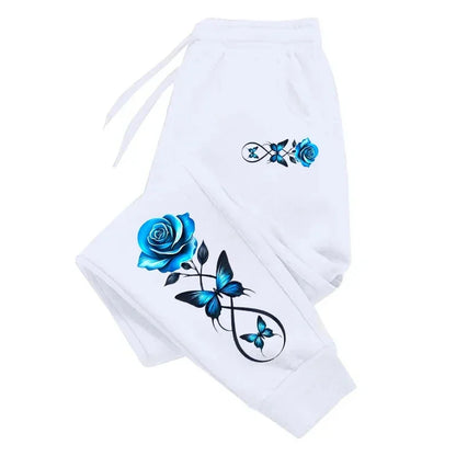 Casual High Quality Outdoors Sweatpants Printed Rose Elastic Band Trousers Drawstring Sports Clothing