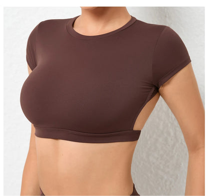 Sports Muscle Back Tee Padded Backless Sports Shirts Workout Yoga T-Shirt