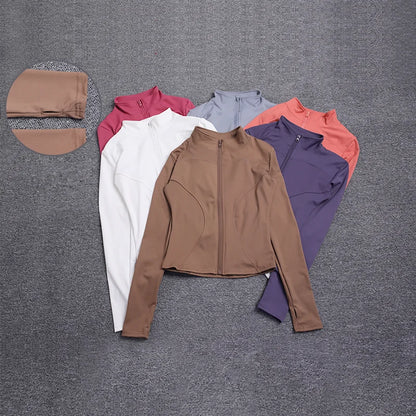 Women Sport Jacket Long Sleeve Shirt Workout Gym Training Clothing Yoga Sportswear
