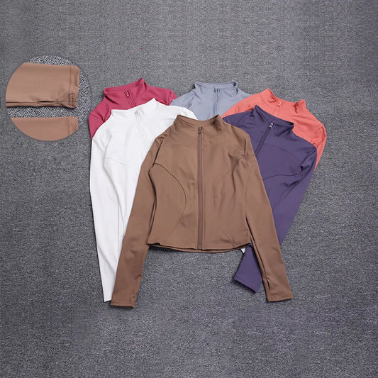 Women Sport Jacket Long Sleeve Shirt Workout Gym Training Clothing Yoga Sportswear
