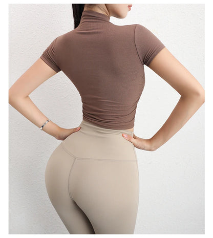 Sports Crop Tops For Women Yoga Wear Short Sleeve Solid Color T shirt