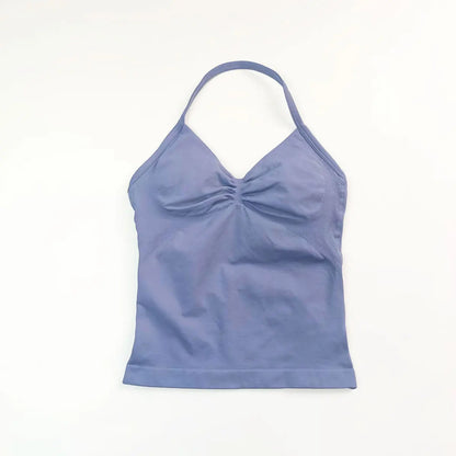 Longline Strappy Top Sports Fitness Tank Top Gym Beautiful Open Back Bra Halter