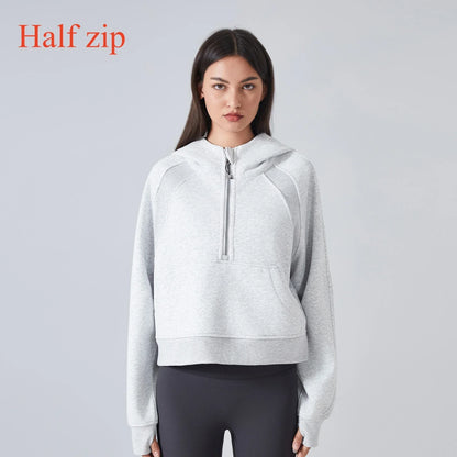 Women's Half-Zip Hoodies Fleece Sweatshirt Sports Jacket with Thumbhole
