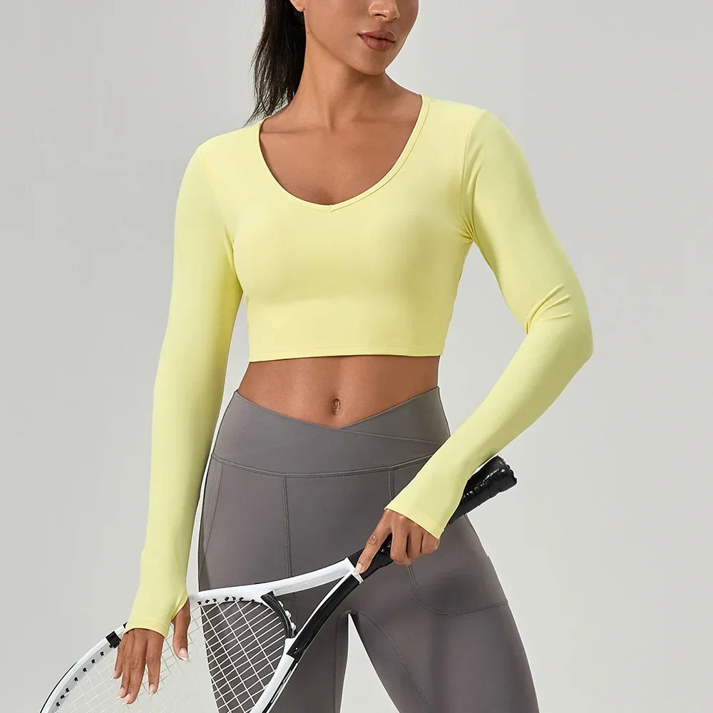 Yoga Wear Tight Long-sleeved Shirt with Chest Pads Crossed Beautiful Back Sports Top Quick-drying  Fitness Wear