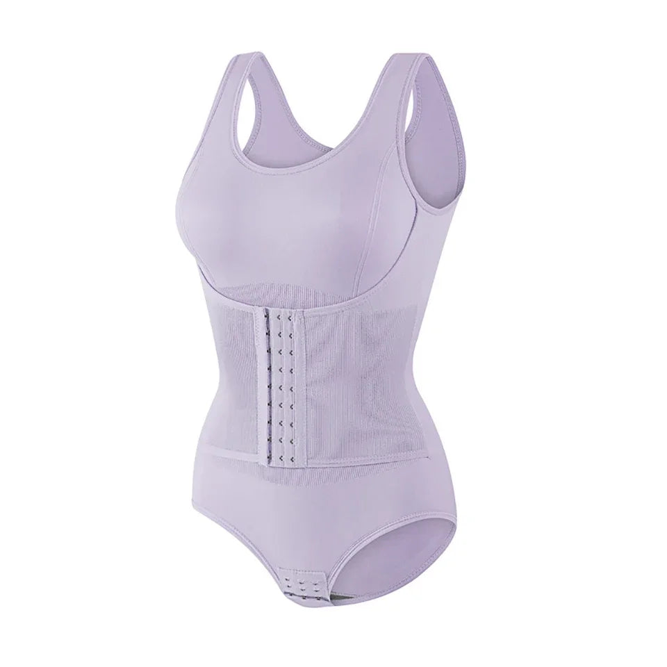 Bodysuit Shapewear with Zipper Belt Women Tummy Control Body Shaper Waist Trainer Slimming Cincher Corset Tops