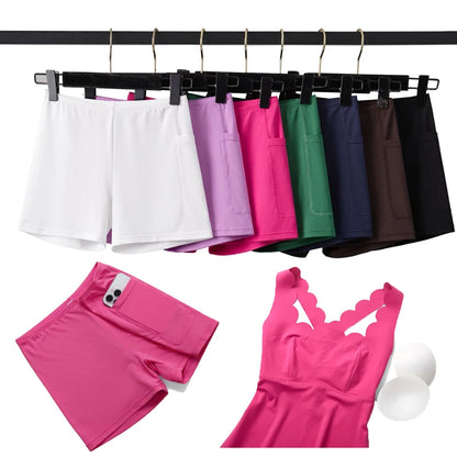 Women Tennis Yoga Dress Solid Color Stretchy Soft  Breathable Golf Short Sportswear