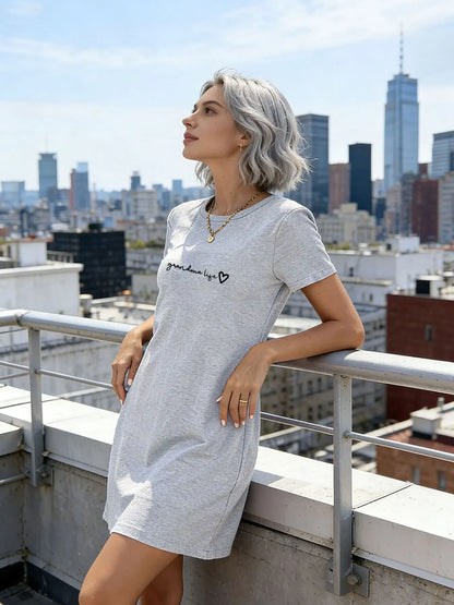 Women Casual T-Shirt Dress  Print Short Sleeve O-Neck Mini Dresses Streetwear
