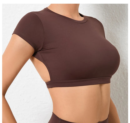 Sports Muscle Back Tee Padded Backless Sports Shirts Workout Yoga T-Shirt