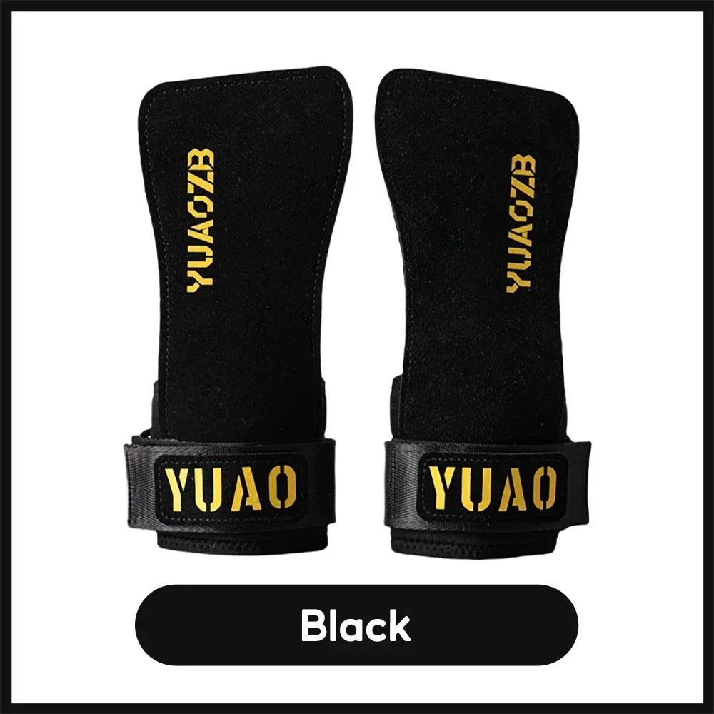 1Pair Cowhide Fitness Gloves Straps Grips Anti-Skid Weightlifting Gloves