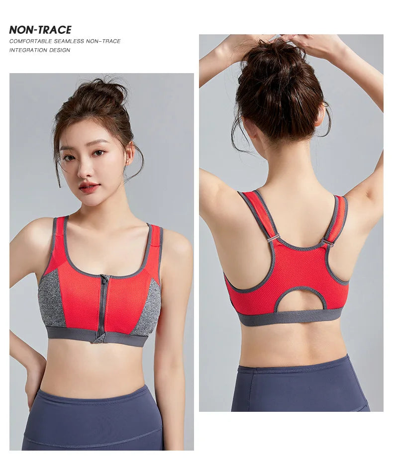 Yoga Sports Bra Push Up Sportwear Workout Vest for Women Front Zipper