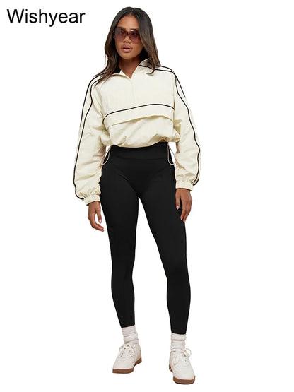Casual Sports Suit for Women's Long-sleeved Half-turtleneck Tops and Jogging Pants Two-piece Set Fashion Streetwear Tracksuis