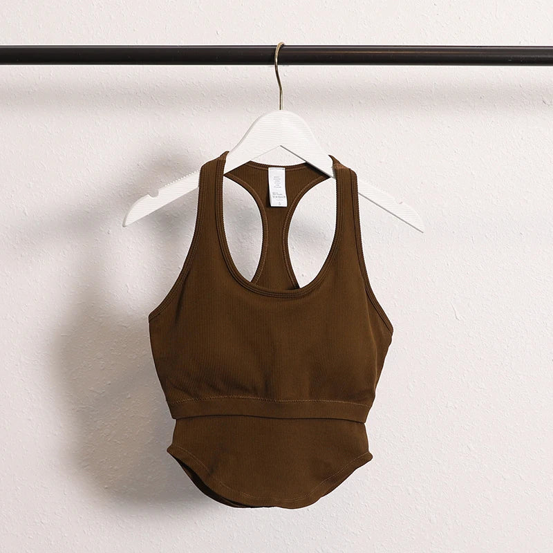 New Workout Backless Sport Tops Sleeveless Shirts Padded Sports Yoga Vest T-Shirt