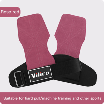 2 Piece Leather Weight Lifting Training Gloves Palm Protection Fitness Grips
