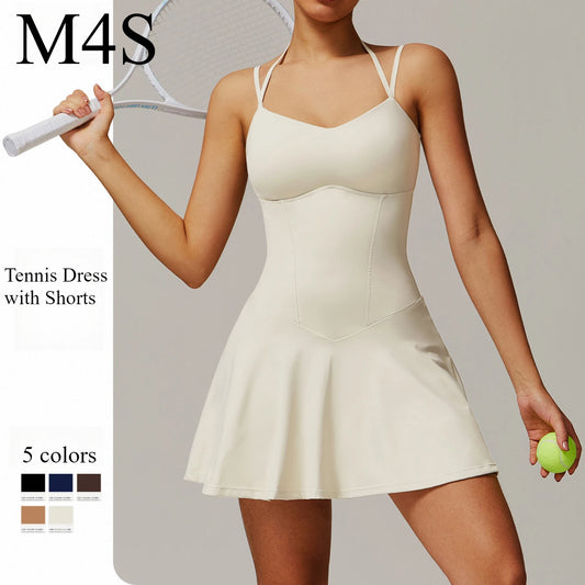 Tennis Dress with Shorts Underneath Pockets Strap Dress Sporting Tennis Outfit  Sport Dresses