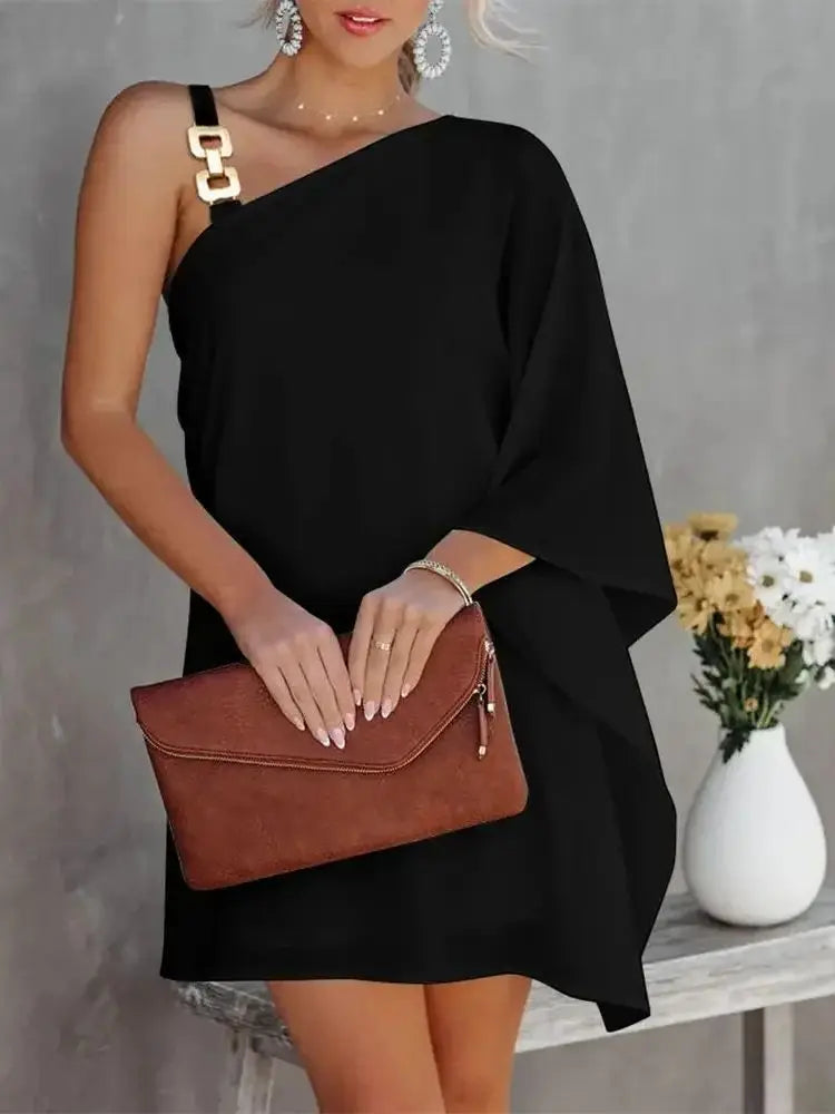Casual Dresses Off-The-Shoulder One Strap Sloping Shoulder Printed Midi Dress