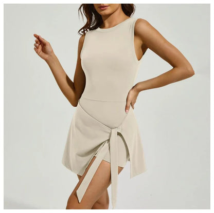 Sleeveless Tennis Dress Built In Shorts Golf Workout Sarong Wrap Backless Skirt Quick Drying Jumpsuit