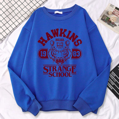 Casual Womens Sweatshirt Hawkins High School Indiana 1983 Printing Hoodies Loose Crewneck Pullovers Warm Fleece